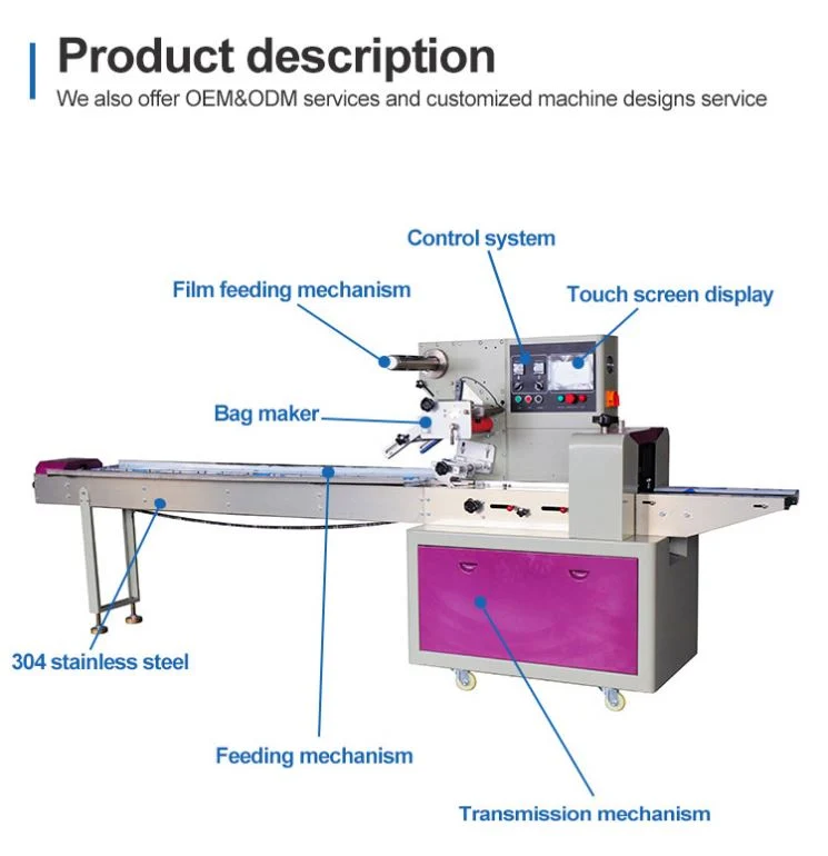 Foshan Biscuit Croissant Bread Chocolate Popsicle Cup Cakes Wafer Cookies Automatic Horizontal Pillow Packing Machine