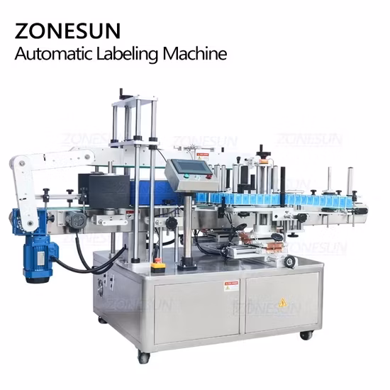 Zonesun Automatischer Aufkleber-Applikator für flache Oberflächen, Etikettierer für Waschmittelflaschen, Doppelseiten-Etikettiermaschine